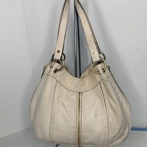 Michael Kors Aq-1308 Zip Purse Satchel white Leather Shoulder Bag